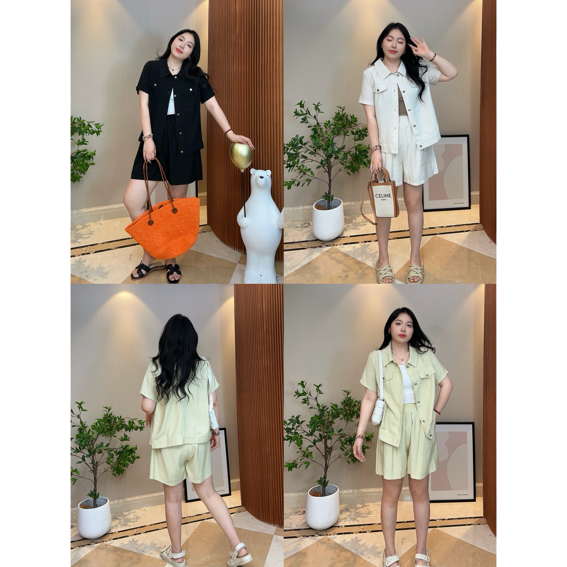 M肉卷家微胖大码女装简约夏季新款高腰薄款通勤纸片人两件套装