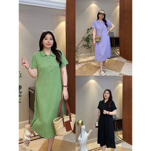 M肉卷家微胖大码 弹力波浪夏连衣裙 女装 针织百搭简约休闲舒适薄款