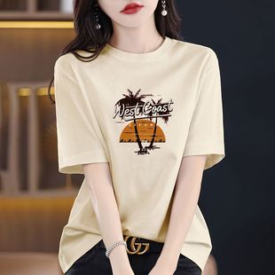 專柜時(shí)尚 清倉外貿(mào) 正品 印花100%純棉T恤短袖 品牌女裝 寬松女士體恤