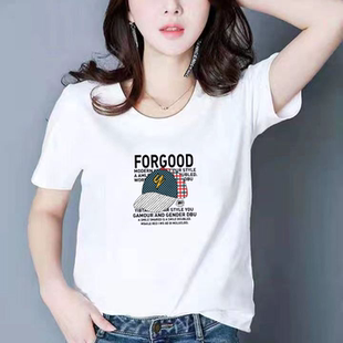 上衣体恤 清仓外贸 品牌女装 正肩洋气高质量纯棉短袖 T恤女休闲修身
