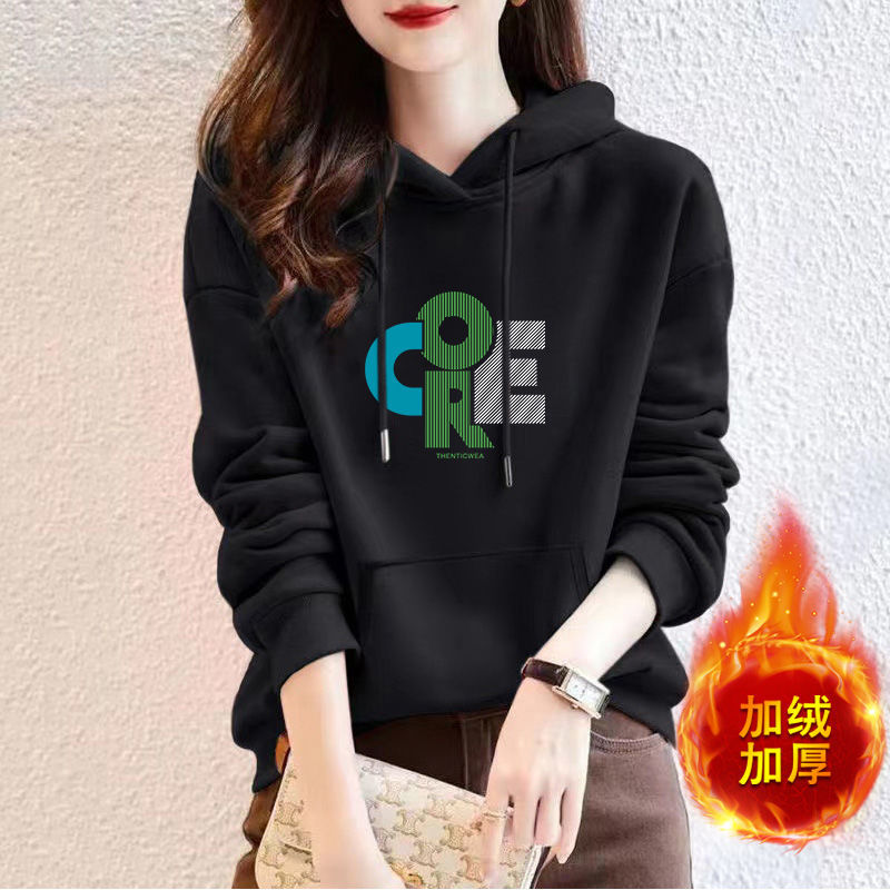 即墨全棉洋气连帽卫衣女装冬季加绒加厚年新款宽松韩版戴帽外套潮