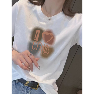上衣潮 夏季 新款 简约舒适百搭显瘦休闲圆领纯棉正肩短袖 t恤女爆款