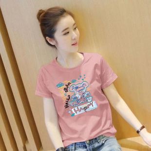 清仓外贸 宽松100%纯棉体恤女士 品牌女装 专柜撤柜休闲印花T恤短袖
