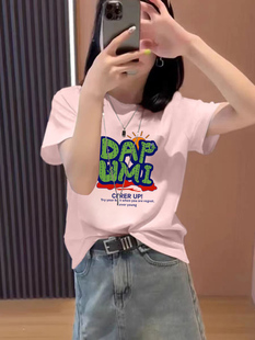 t恤女设计感百搭时尚 高端大牌流行100%纯棉短袖 印花洋气体恤上衣