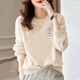 上衣学生洋气打底衫 山东即墨外贸大牌纯棉卫衣女春秋季 慵懒风薄款