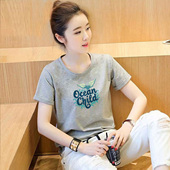 t恤女夏季 设计感爆款 学生时尚 深圳南油高品质灰色纯棉短袖 体恤衫