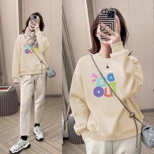 山东即墨纯棉卫衣女秋冬欧货韩版印花打底衫加绒加厚时尚内搭上衣