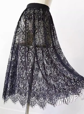 夏季单层网纱蕾丝半身裙中长款透视薄打底裙修身显瘦一层纱裙罩裙