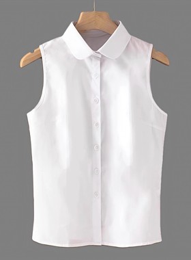 白色纯棉无袖打底衫女秋冬法式打底衬衣叠穿内搭背心上衣坎肩衬衫