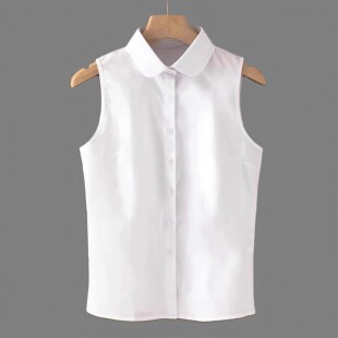 打底衬衣叠穿内搭背心上衣坎肩衬衫 女秋冬法式 打底衫 白色纯棉无袖
