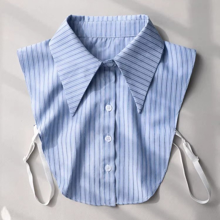 秋冬季大尖领假领子女款衬衣领韩版百搭职业打底衫装饰棉条纹假领