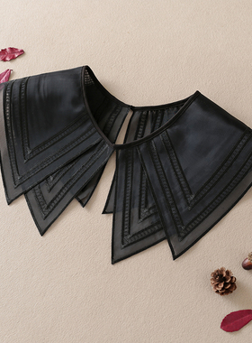 黑色小披肩百搭欧根纱系带假领子娃娃领双层菱形尖角叠穿外搭装饰