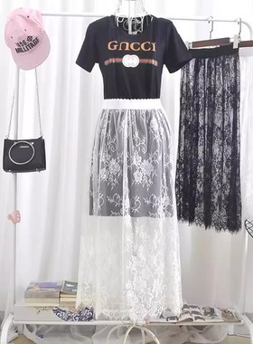长款纱裙蕾丝裙半身裙女春秋冬旗袍内衬裙叠穿新款网纱内搭打底裙