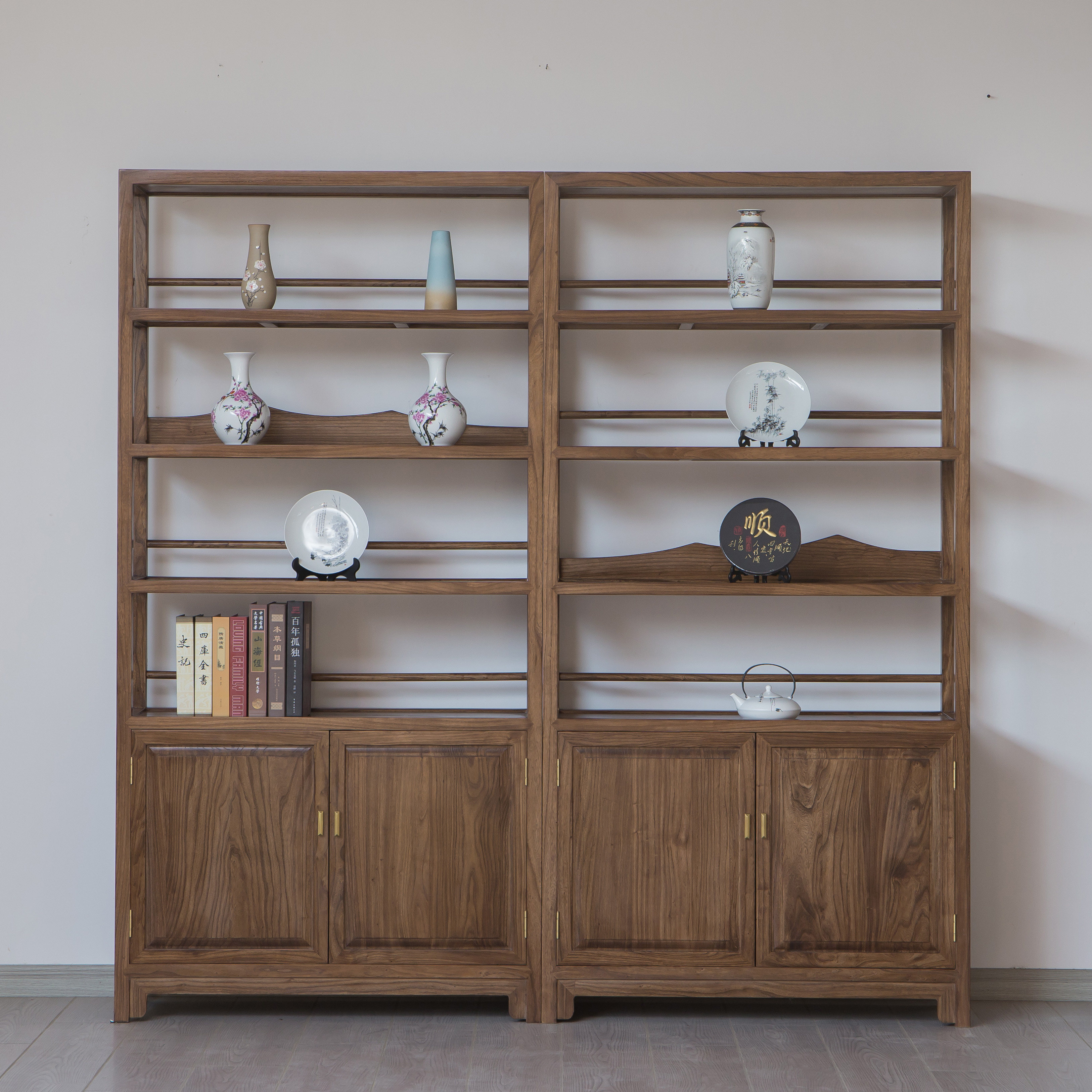 黑胡桃木博古架实木新中式茶室柜老榆木置物架茶叶柜子展示柜客厅,住宅家具,多宝格/博古架,淘宝优惠券,粉丝福利购,淘宝优惠卷