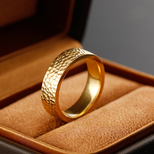 古法手工锤纹18K黄金戒指国潮古风锤目纹纯足金小众男女戒定制