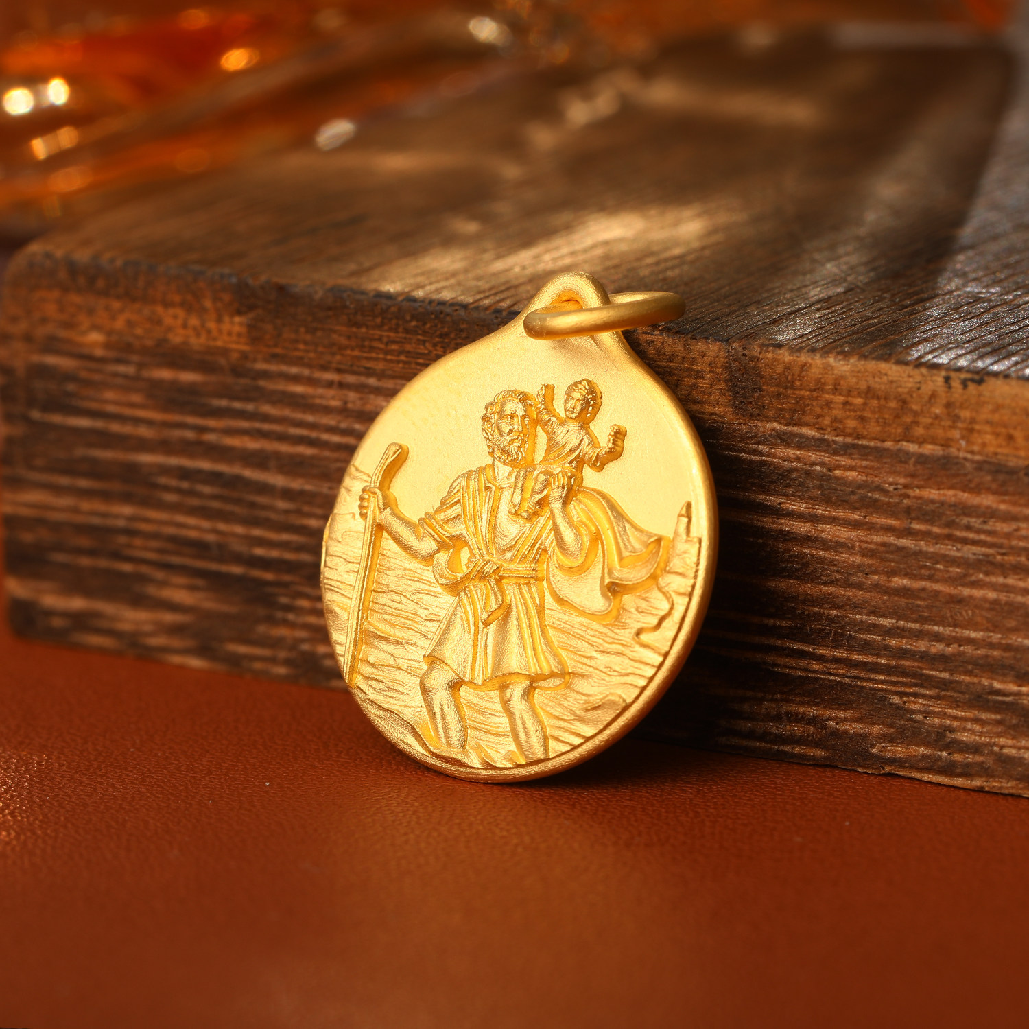 旅行者守护神圣克里斯托弗999足金吊坠平安护身符24K黄金男女项链