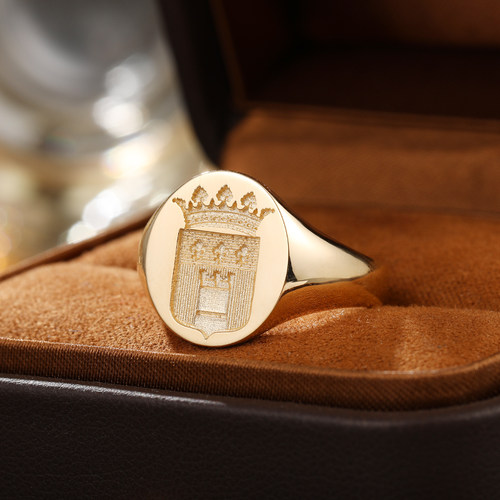 皇冠盾牌火漆印章戒指18K黄金纯足金铂金家族徽章复古男士戒定做