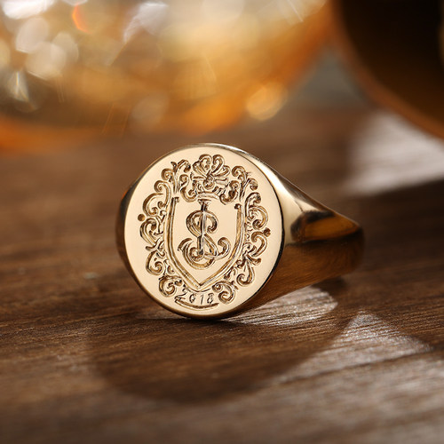 家族徽章图章火漆印章纯金戒指