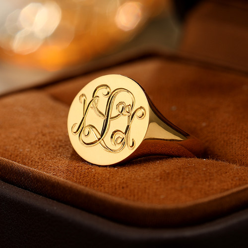 英文字母手工创意纯金图章戒指