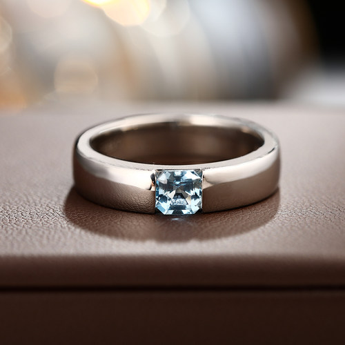 天然海蓝宝男士铂金高级感戒指