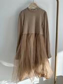 D品剪吊牌鸽家女宝卡其色针织拼纱连衣裙 2563