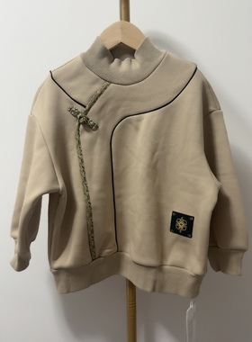 宝儿w男宝杏色半高领卫衣，加绒款，同款黑色，0337