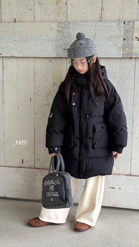 25年法剪吊牌，女宝中长款连帽羽绒服，帽子不可拆，吊1269，5293