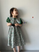 宝儿w绿色碎花连衣裙 棉布裙 0101