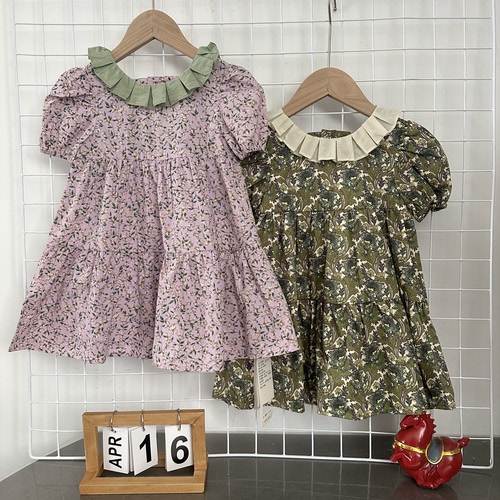 0539高端童装大品家小九，女宝满印碎花连衣裙，棉布裙，码数足