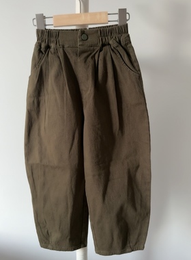 宝儿w女宝军绿色休闲裤，萝卜裤，柔软舒适有弹性，同款粉色0975