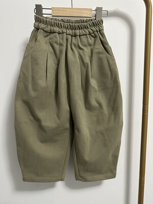 宝儿w女宝黄绿色休闲裤，萝卜裤，内里磨毛，1736