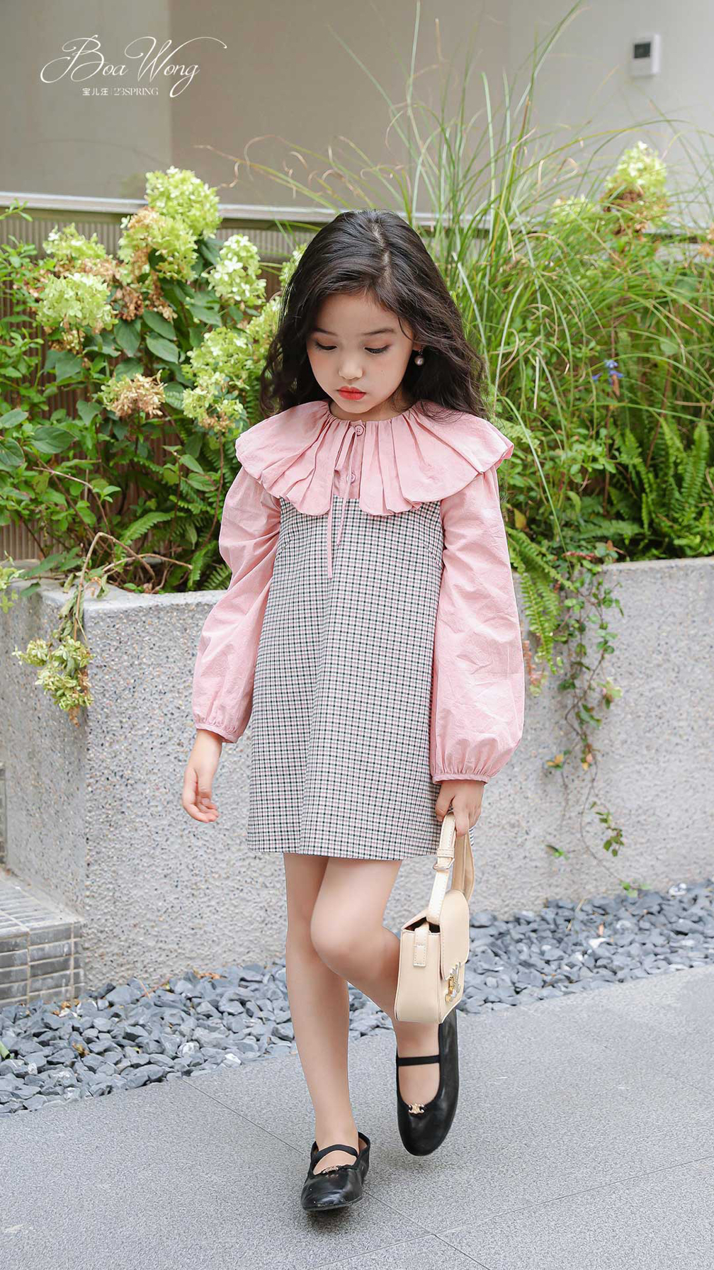 宝儿w格子背心裙，蝴蝶结，0905