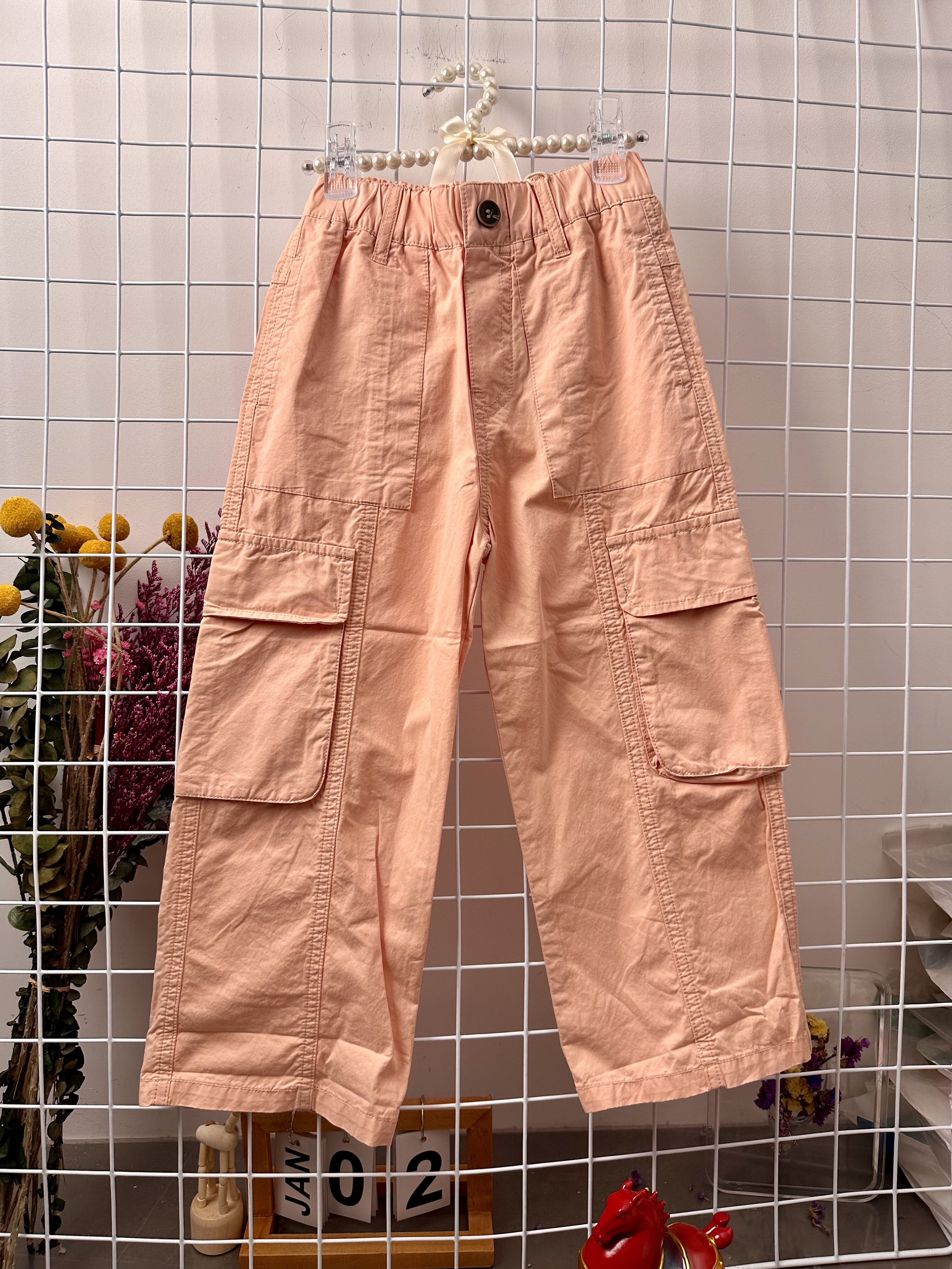 新 啦fu莱 春 玫瑰粉色多口袋工装裤 1628,童装/婴儿装/亲子装,裤子,淘宝优惠券,粉丝福利购,淘宝优惠卷