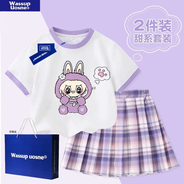 WASSUP女童夏装拉布布套装百褶裙2025新款夏儿童裙子女孩衣服童装