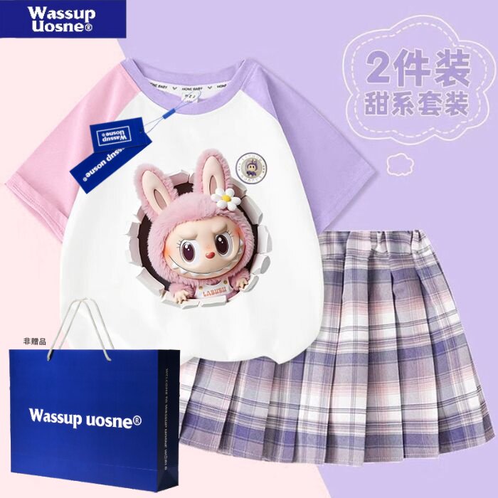WASSUP女童夏装拉布布套装百褶裙2025新款夏儿童裙子女孩衣服童装