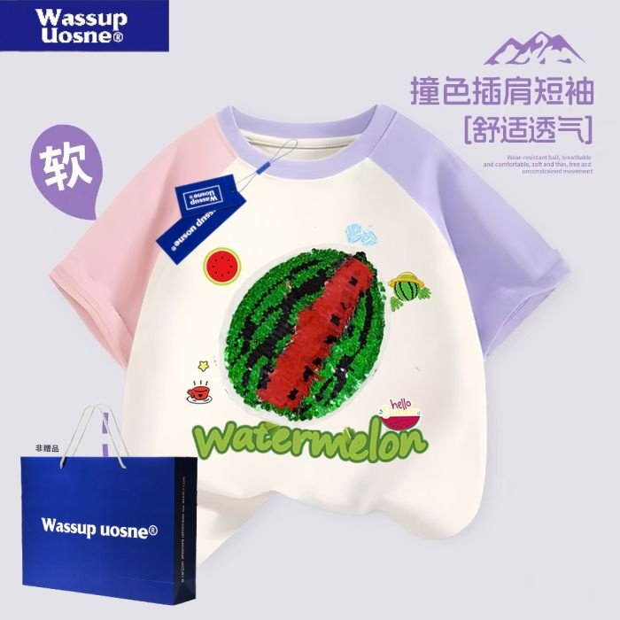 WASSUP西瓜短袖T恤男童潮牌2025新品夏季女宽松草莓半袖上衣纯棉,童装/婴儿装/亲子装,T恤,淘宝优惠券,粉丝福利购,淘宝优惠卷