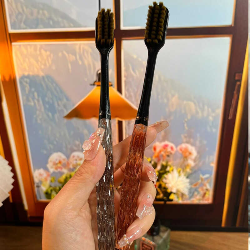 软毛牙刷水晶宽头成人情侣家用家庭装超细透明彩晶可爱女男士专用