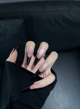 黑莓粉黛高品质纯手工穿戴甲御姐法式黑色渐变猫眼显白可拆卸美甲