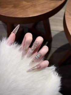 纯手工穿戴甲神谕圣光高级香槟猫眼金属十字架爆闪堆钻可拆卸美甲