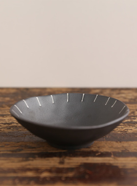 外贸原单出口日本日式黑色金属釉手绘条纹陶瓷小碗粥碗菜碗凉菜