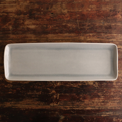 出口比利时浅灰色鱼盘冰裂釉长方