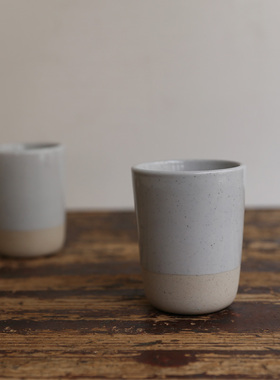 外贸原单出口灰色芝麻釉小黑点文艺复古古朴无釉陶瓷马克杯牛奶