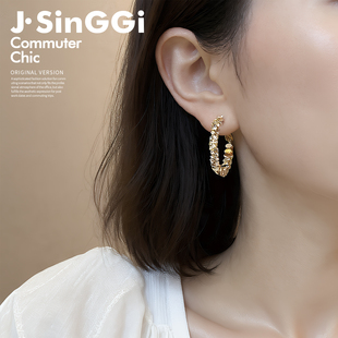 耳环2025新款爆款高级感圈圈金色碎银子大耳圈巨好看女大气风耳饰