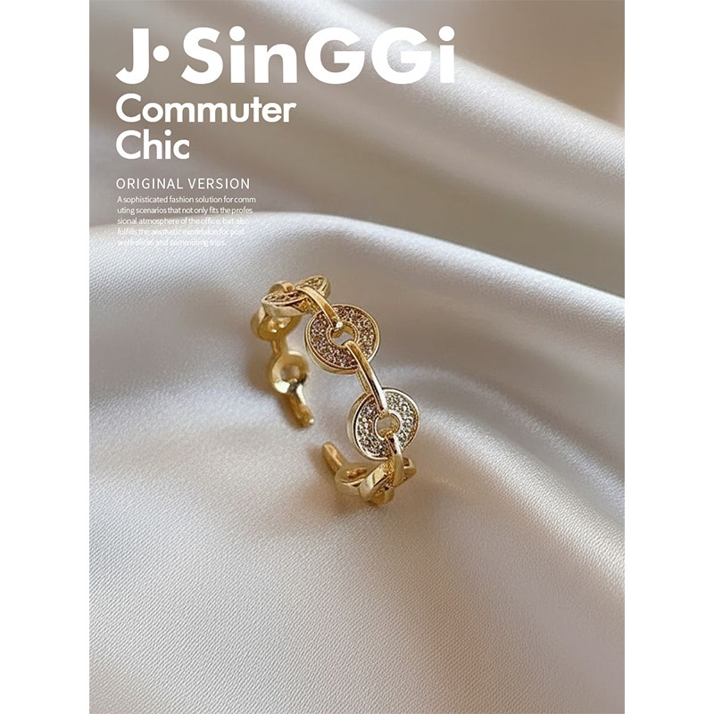 玄学旺财铜钱戒指女开口招财食指