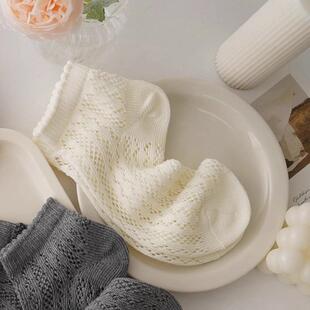 日本MUl奶白全棉镂空网眼袜子女花边短袜纯棉lolita少女可爱爆款