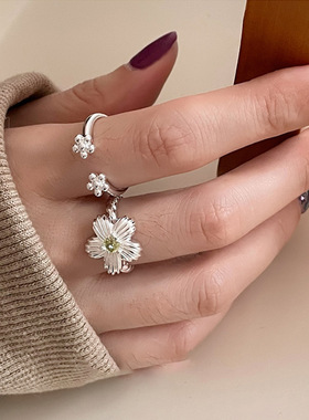 韩国小众掐丝花朵开口戒指女设计感独特个性时尚气质百搭指环戒子