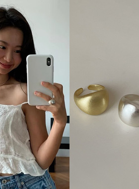 韩国博主Fever同款哑光椭圆金属开口戒指女小众个性百搭指环戒子