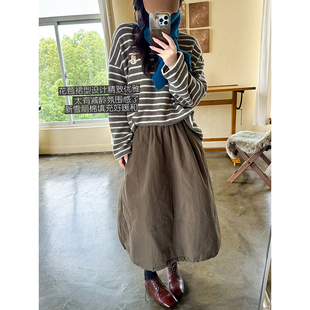 高端新雪丽棉加厚复古棉质松紧腰保暖夹棉花苞半身裙女冬安妮森林