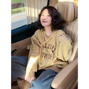 【美式摩卡】安妮森林小颗粒暖舒绒刺绣卫衣冬百搭圆领卡其色上衣