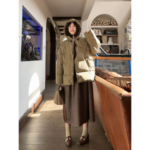 防泼水系带90白鸭绒羽绒服韩系学院风连帽短款安妮森林【小魔女】